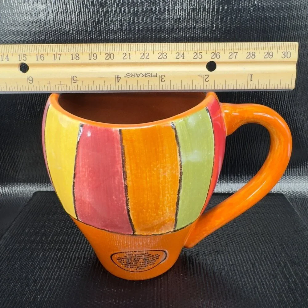 Pier 1 Wavy Stripe Pattern Coffee Mug Cup Set 2 Mugs Cups Oval Multicolored Mugs
